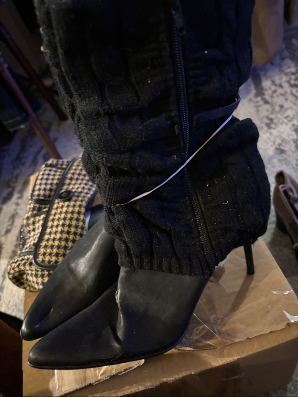 Black Leather Pointed-Toe Stiletto Heeled Boots - Women( some call outs) as-is